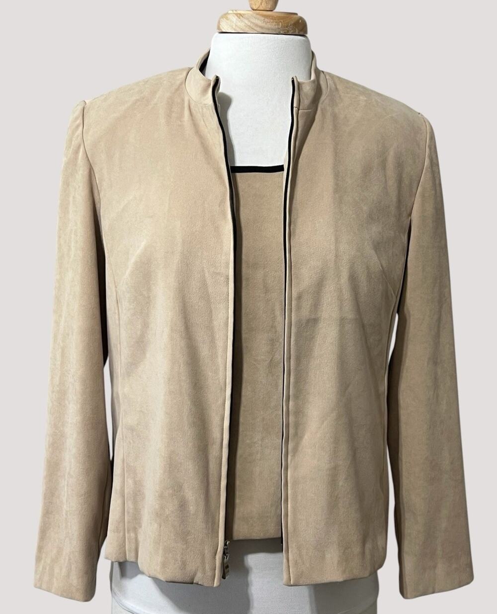 Vintage Miss Dorby 2pc Jacket & Tank Beige Suede Feel Co-ord Career Sz 10 Petite